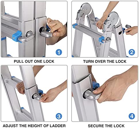 Varbucamp Little Giant Ladder, 10FT Adjustable Multi-Position Aluminum Ladder Telescoping Ladder with Non-Slip Rubber Feet for Home and Working Indoor Outdoor - Image 8