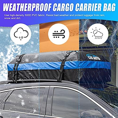 CZC AUTO 15 Cubic Feet Car Rooftop Cargo Carrier Heavy Duty Bag, Soft Roof Top Luggage Bag with Waterproof Zip, Storage Bag & Anti-Slip Mat Fits All Cars SUV with/Without Rack, Black-Blue - Image 5