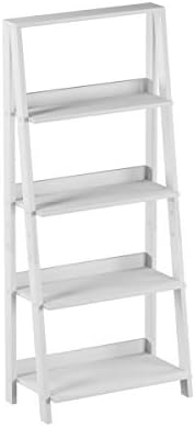 Lavish Home 4-Tier Ladder Bookshelf – Freestanding Wooden Living Room Shelves – Decorative Bookcases for Home and Office (White) Set of 1 - Image 2