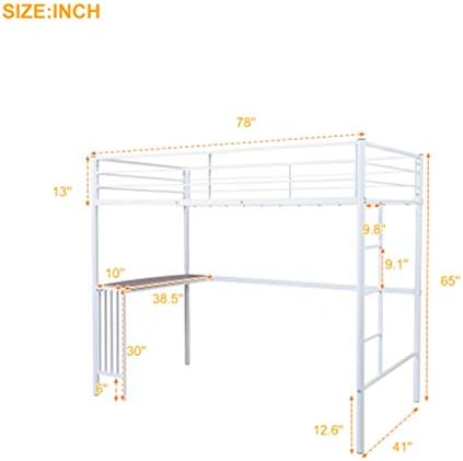 Desk with Shelves Desk with Shelves Twin Metal Bunk Bed with Desk, Ladder and Guardrails, Loft Bed for Kids, Toddlers, Boys and Girls Bedroom, White Study Desk with Storage - Image 6