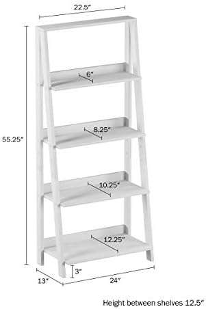 Lavish Home 4-Tier Ladder Bookshelf – Freestanding Wooden Living Room Shelves – Decorative Bookcases for Home and Office (White) Set of 1 - Image 4
