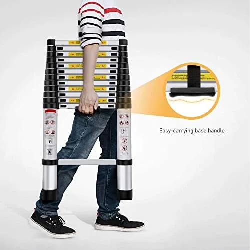 Yesker 12.5ft Telescoping Ladder Aluminum Telescopic Extension Multi Purpose Ladders EN131 Certified - Extendable with Spring Load Locking Mechanism Non-Slip - 330 lb Max Capacity, Silver/Black - Image 8