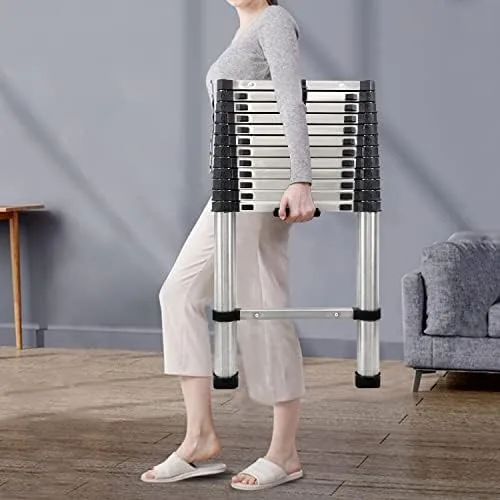 Telescoping Ladder 12.5FT Latest Stainless Steel Telescopic Extendable Ladder 3.8M Multi-Purpose Attic Ladder Heavy Duty EN131 Safe Standard Adjustable Height Easy to Carry Non-Slip 330lb Capacity - Image 7