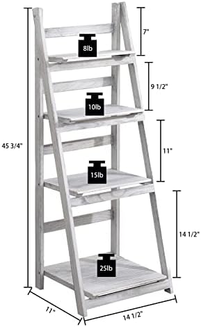 Babion 4-Tier Ladder Shelf, Plant Shelf Ladder Shelves White Folding Shelf Stable Wooden Shelf Freestanding Plant Shelves Flowerpot Stand Indoor Ladder Bookshelf for Office, Bedroom, Balcony (White) - Image 3