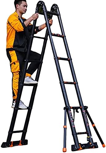 Telescoping Telescopic Extension Portable - Collap A Frame Telescoping Ladder with Stabilizer Bar & Wheels, 15ft/20ft/25ft Tall Foldable Extendable Ladder for Engineering Home Loft, Load 150kg - Image 2
