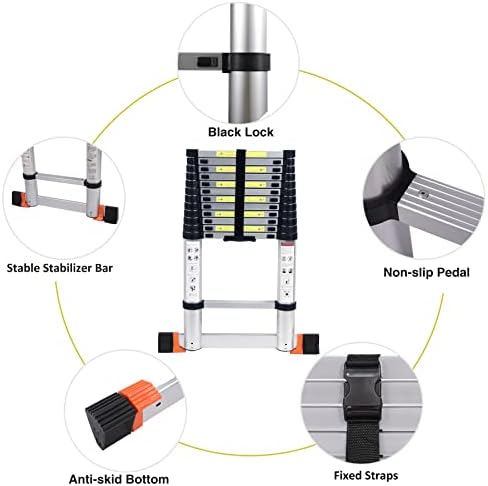 Varbucamp Aluminum Telescoping Ladder 12.5 FT,Lightweight Extension Ladder with Stabilizer, rv ladders for Travel Trailers,330 LBS Capacity… - Image 4