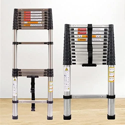Telescoping Ladder 12.5FT Latest Stainless Steel Telescopic Extendable Ladder 3.8M Multi-Purpose Attic Ladder Heavy Duty EN131 Safe Standard Adjustable Height Easy to Carry Non-Slip 330lb Capacity - Image 2