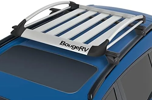 BougeRV Anti-Rust Rooftop Cargo Basket 47''x40'' Lightweight Aluminum Universal Roof Basket 150LBS Load Capacity Roof Rack Basket Cargo Carrier with Wind Fairing, Fit for SUV Truck Cars, Silver - Image 9