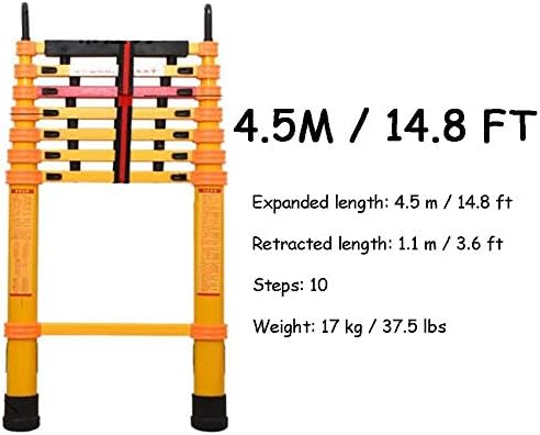 BALAMI Ladders Fiberglass Telescoping Ladder with Removable Hook Heavy Duty Extension Ladder for Industrial Household Daily or Emergency Use Load 150Kg/2 M/6.6 Ft Convenient (Color : 5 M/14.8 Ft) - Image 3