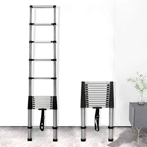 Telescoping Ladder 12.5FT Latest Stainless Steel Telescopic Extendable Ladder 3.8M Multi-Purpose Attic Ladder Heavy Duty EN131 Safe Standard Adjustable Height Easy to Carry Non-Slip 330lb Capacity - Image 8