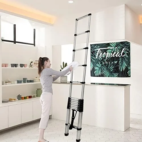 Telescoping Ladder 12.5FT Latest Stainless Steel Telescopic Extendable Ladder 3.8M Multi-Purpose Attic Ladder Heavy Duty EN131 Safe Standard Adjustable Height Easy to Carry Non-Slip 330lb Capacity - Image 9