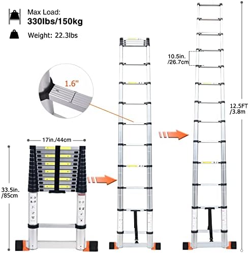 Varbucamp Aluminum Telescoping Ladder 12.5 FT,Lightweight Extension Ladder with Stabilizer, rv ladders for Travel Trailers,330 LBS Capacity… - Image 3