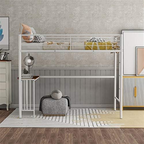 Desk with Shelves Desk with Shelves Twin Metal Bunk Bed with Desk, Ladder and Guardrails, Loft Bed for Kids, Toddlers, Boys and Girls Bedroom, White Study Desk with Storage - Image 8
