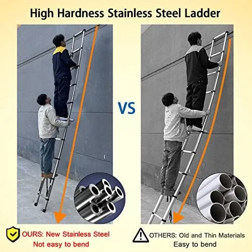 Telescoping Ladder 12.5FT Latest Stainless Steel Telescopic Extendable Ladder 3.8M Multi-Purpose Attic Ladder Heavy Duty EN131 Safe Standard Adjustable Height Easy to Carry Non-Slip 330lb Capacity - Image 5