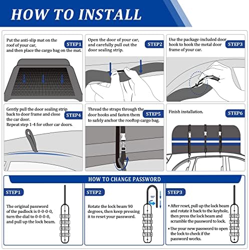 EAONE 21 Cubic Feet Rooftop Cargo Carrier Waterproof Car Top Carrier Bag for All Vehicles with/Without Rack, Includes Anti-Slip Mat, 10 Reinforced Straps, 6 Door Hooks, Luggage Lock and Storage Bag - Image 9