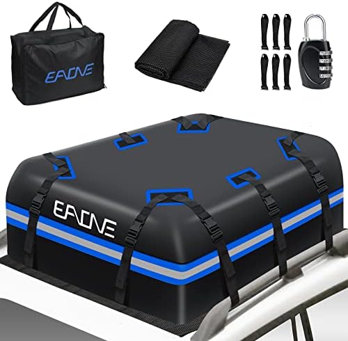 EAONE 21 Cubic Feet Rooftop Cargo Carrier Waterproof Car Top Carrier Bag for All Vehicles with/Without Rack, Includes Anti-Slip Mat, 10 Reinforced Straps, 6 Door Hooks, Luggage Lock and Storage Bag - Image 2