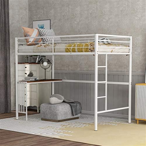 Desk with Shelves Desk with Shelves Twin Metal Bunk Bed with Desk, Ladder and Guardrails, Loft Bed for Kids, Toddlers, Boys and Girls Bedroom, White Study Desk with Storage - Image 7