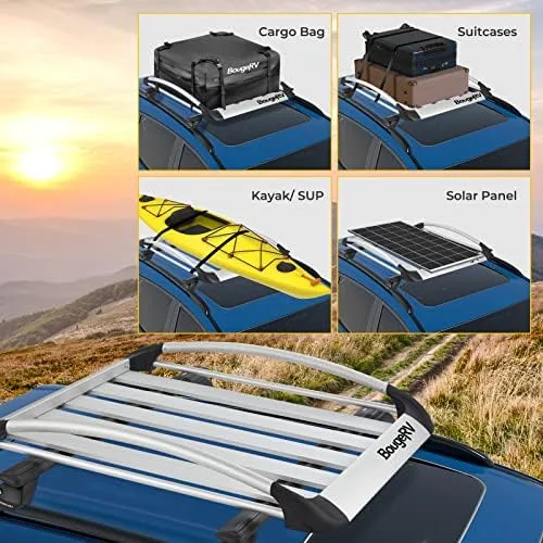 BougeRV Anti-Rust Rooftop Cargo Basket 47''x40'' Lightweight Aluminum Universal Roof Basket 150LBS Load Capacity Roof Rack Basket Cargo Carrier with Wind Fairing, Fit for SUV Truck Cars, Silver - Image 7