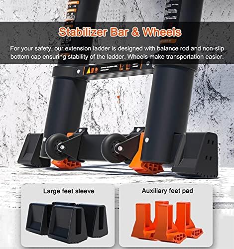 Telescoping Telescopic Extension Portable - Collap A Frame Telescoping Ladder with Stabilizer Bar & Wheels, 15ft/20ft/25ft Tall Foldable Extendable Ladder for Engineering Home Loft, Load 150kg - Image 6
