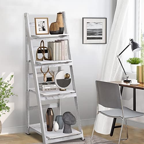 Babion 4-Tier Ladder Shelf, Plant Shelf Ladder Shelves White Folding Shelf Stable Wooden Shelf Freestanding Plant Shelves Flowerpot Stand Indoor Ladder Bookshelf for Office, Bedroom, Balcony (White) - Image 10