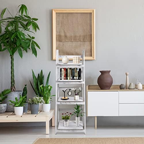 Babion 4-Tier Ladder Shelf, Plant Shelf Ladder Shelves White Folding Shelf Stable Wooden Shelf Freestanding Plant Shelves Flowerpot Stand Indoor Ladder Bookshelf for Office, Bedroom, Balcony (White) - Image 6