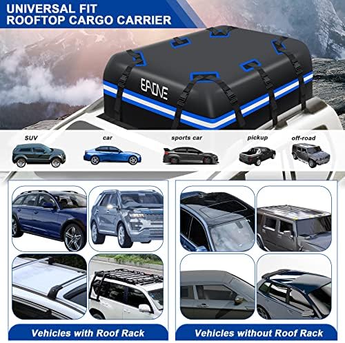 EAONE 21 Cubic Feet Rooftop Cargo Carrier Waterproof Car Top Carrier Bag for All Vehicles with/Without Rack, Includes Anti-Slip Mat, 10 Reinforced Straps, 6 Door Hooks, Luggage Lock and Storage Bag - Image 7