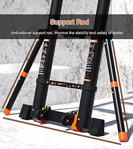 Telescoping Telescopic Extension Portable - Collap A Frame Telescoping Ladder with Stabilizer Bar & Wheels, 15ft/20ft/25ft Tall Foldable Extendable Ladder for Engineering Home Loft, Load 150kg - Image 9