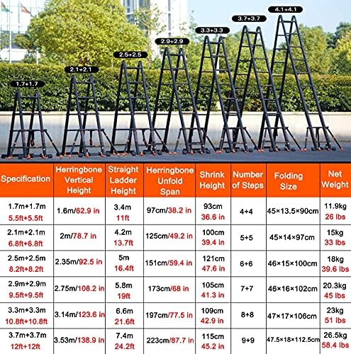 Telescoping Telescopic Extension Portable - Collap A Frame Telescoping Ladder with Stabilizer Bar & Wheels, 15ft/20ft/25ft Tall Foldable Extendable Ladder for Engineering Home Loft, Load 150kg - Image 3