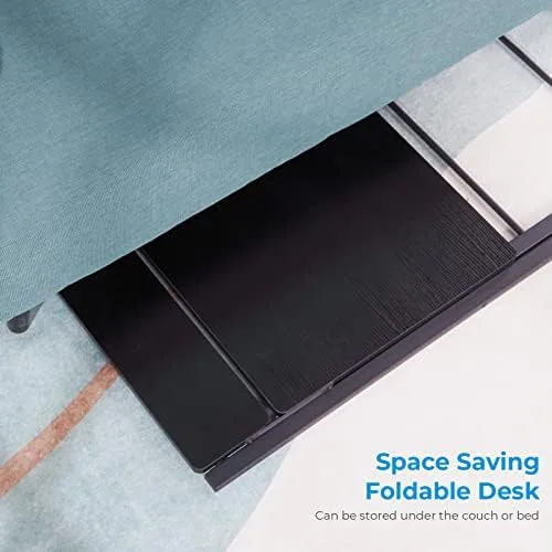 GreenForest Folding Desk No Assembly Required Fully Unfold 32 x 24.5 inch, Small Computer Desk with 2-Tier Shelf Laptop Foldable Table for Small Spaces, Black - Image 6