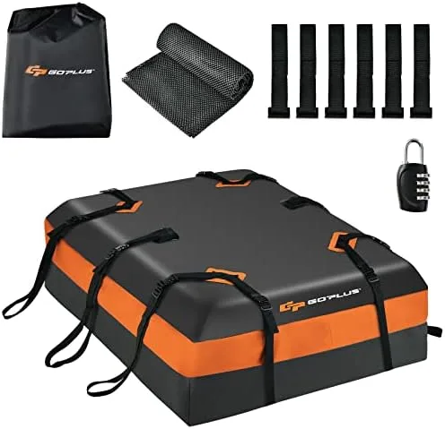 Goplus Rooftop Cargo Carrier, 15 Cubic Feet 100% Waterproof 840D Rooftop Cargo Bag for All Vehicles with/Without Rack, Car Roof Rack Luggage Carrier w/Lock,Non-Slip Mat,6 Door Hooks, 10 Straps for SUV - Image 2