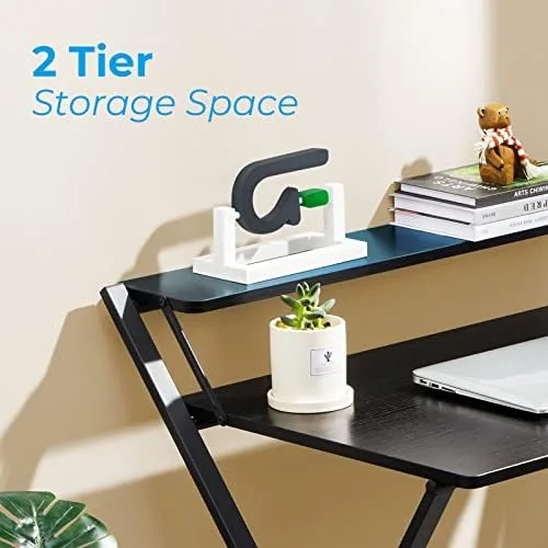 GreenForest Folding Desk No Assembly Required Fully Unfold 32 x 24.5 inch, Small Computer Desk with 2-Tier Shelf Laptop Foldable Table for Small Spaces, Black - Image 7