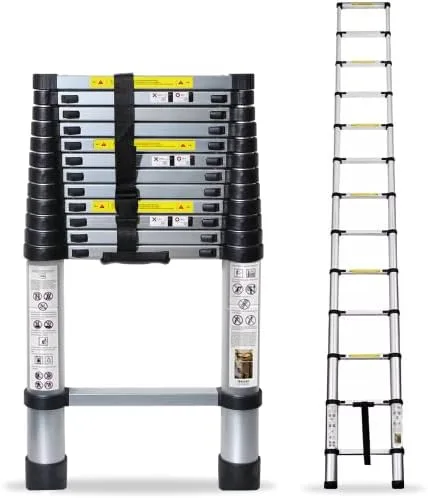 Telescoping Ladder, 12.5 Feet Telescopic Ladder Aluminum Extension Ladder with Locking Mechanism, Non-Slip Collapsible Ladders for Home, RV, Loft, 330 Lbs Capacity - Image 2