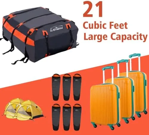 SJEhome 21 Cubic Feet Rooftop Cargo Carrier,Car Roof Bag for All Cars with/Without Rack,600D PVC Waterproof Car Roof Storage,Includes Anti-Slip Mat,6 Door Hooks,Adjustable Elasticity Car Cargo Net - Image 7