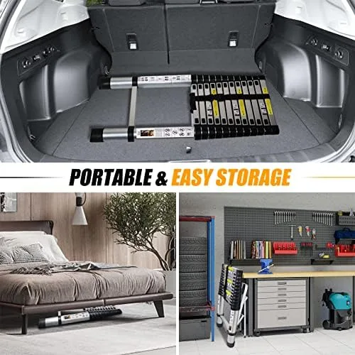 Telescoping Ladder, 12.5 Feet Telescopic Ladder Aluminum Extension Ladder with Locking Mechanism, Non-Slip Collapsible Ladders for Home, RV, Loft, 330 Lbs Capacity - Image 6