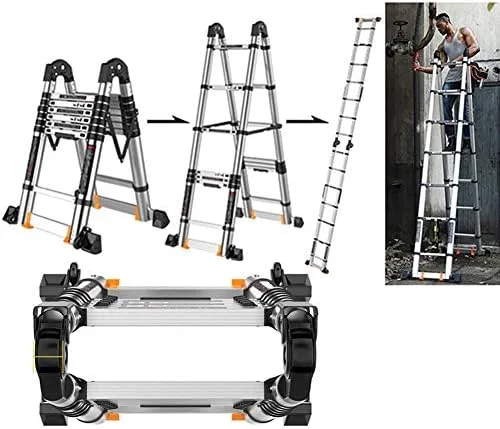 Telescoping Telescopic extension portable - Collap Ladders,11Ft/14Ft/16.5Ft/19Ft/22Ft/24Ft/27Ft Telescoping Ladder Aluminum Extension Folding Ladder, Multi-Purpose Telescopic Ladder with Slip-Proof, M - Image 2