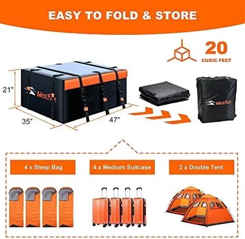 MeeFar Rooftop Cargo Carrier Car Roof Bag 20 Cubic Feet 100% Waterproof Car Top Carrier, Fits All Vehicle with/Without Rack,Include Anti-Slip Mat,10 Reinforced Straps,6 Door Hooks,Luggage Lock - Image 6