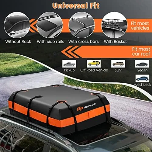 Goplus Rooftop Cargo Carrier, 15 Cubic Feet 100% Waterproof 840D Rooftop Cargo Bag for All Vehicles with/Without Rack, Car Roof Rack Luggage Carrier w/Lock,Non-Slip Mat,6 Door Hooks, 10 Straps for SUV - Image 6