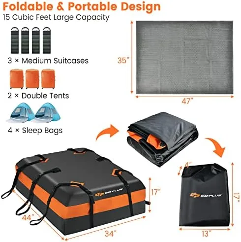 Goplus Rooftop Cargo Carrier, 15 Cubic Feet 100% Waterproof 840D Rooftop Cargo Bag for All Vehicles with/Without Rack, Car Roof Rack Luggage Carrier w/Lock,Non-Slip Mat,6 Door Hooks, 10 Straps for SUV - Image 9