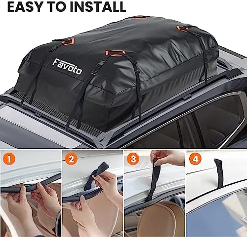Favoto Rooftop Cargo Carrier Bag - 500D Heavy-Duty PVC Material Cargo Carrier, 15 Cubic Feet Large Capacity, Universal Fit for All Cars with/Without Rack, Anti-Slip Mat, 8 Reinforced Straps - Image 7