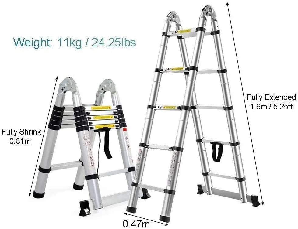 BALAMI Ladders Telesextension Ladder Alumiportable A-Frame/Straight Telescoping Multi-Purpose Ladder Collapsible Ladder 330Lb Capacity for Household/25Ft/3.2M Convenient (Color : 25ft/3.2m) - Image 3