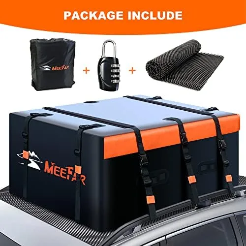 MeeFar Rooftop Cargo Carrier Car Roof Bag 20 Cubic Feet 100% Waterproof Car Top Carrier, Fits All Vehicle with/Without Rack,Include Anti-Slip Mat,10 Reinforced Straps,6 Door Hooks,Luggage Lock - Image 3