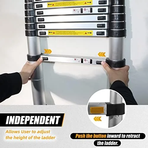 Telescoping Ladder, 12.5 Feet Telescopic Ladder Aluminum Extension Ladder with Locking Mechanism, Non-Slip Collapsible Ladders for Home, RV, Loft, 330 Lbs Capacity - Image 4