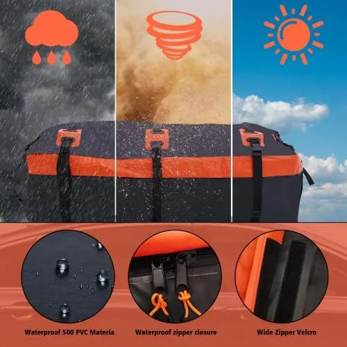 SJEhome 21 Cubic Feet Rooftop Cargo Carrier,Car Roof Bag for All Cars with/Without Rack,600D PVC Waterproof Car Roof Storage,Includes Anti-Slip Mat,6 Door Hooks,Adjustable Elasticity Car Cargo Net - Image 3