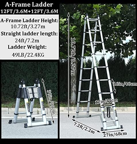 VNABO Ladders Household Telescoping Ladders Portable Aluminum Folding Ladder 12ft/3.6m Portable A-Frame Step Ladders Bearing 330lb Load Household or Outdoor - Image 3