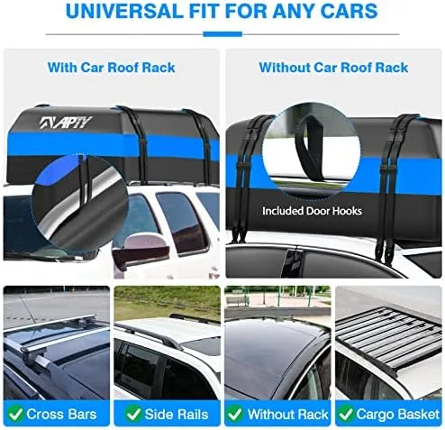 APTY Car Rooftop Cargo Bag Carrier, 15 Cubic Feet Soft Roof Top Luggage Bag for All Vechicles with/Without Racks - with Waterproof Zip, Luggage Lock, Anti-Slip Mat, Storage Bag, Door Hooks - Image 5