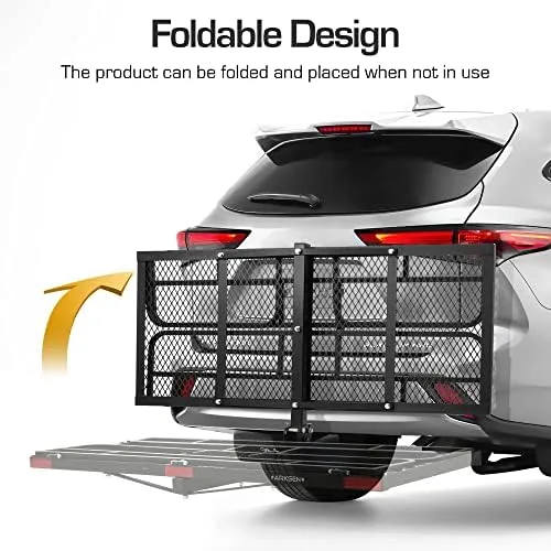 ARKSEN 60 x 24 Inch Folding Cargo Rack Carrier with Waterproof Cargo Bag 500 Lbs Heavy Duty Capacity 2 Inch Receiver Luggage Basket Hitch Fold Up for SUV Pickup Camping Traveling - Image 4