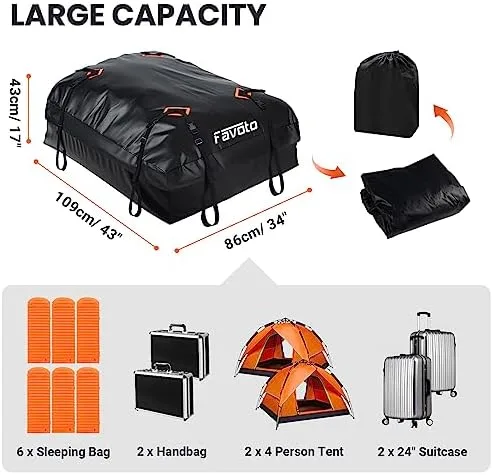 Favoto Rooftop Cargo Carrier Bag - 500D Heavy-Duty PVC Material Cargo Carrier, 15 Cubic Feet Large Capacity, Universal Fit for All Cars with/Without Rack, Anti-Slip Mat, 8 Reinforced Straps - Image 6
