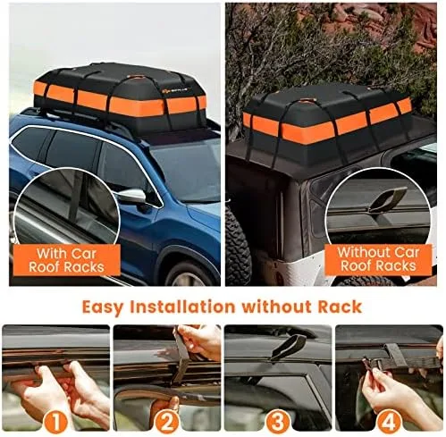Goplus Rooftop Cargo Carrier, 15 Cubic Feet 100% Waterproof 840D Rooftop Cargo Bag for All Vehicles with/Without Rack, Car Roof Rack Luggage Carrier w/Lock,Non-Slip Mat,6 Door Hooks, 10 Straps for SUV - Image 7
