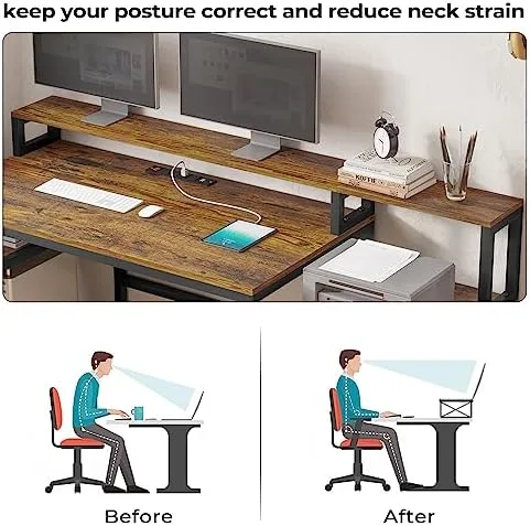 SEDETA Home Office Desk with File Drawer & Power Outlet, 66'' Computer Desk with Storage Shelves, Printer Cabinet and Monitor Shelf, Computer Table Writing Desk Workstation, Rustic Brown - Image 9