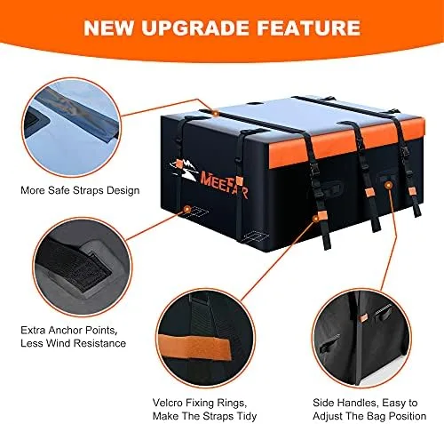 MeeFar Rooftop Cargo Carrier Car Roof Bag 20 Cubic Feet 100% Waterproof Car Top Carrier, Fits All Vehicle with/Without Rack,Include Anti-Slip Mat,10 Reinforced Straps,6 Door Hooks,Luggage Lock - Image 4